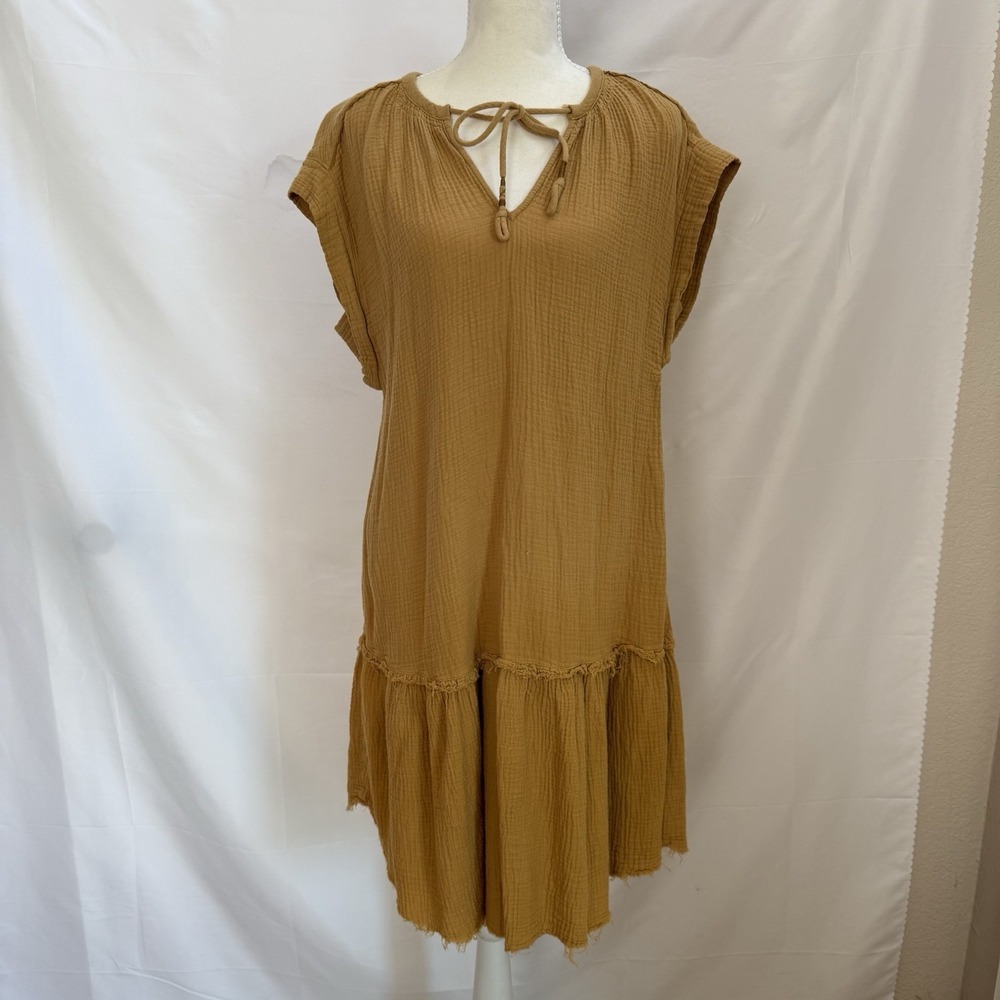 Anthropologie Saturday Sunday Mustard Yellow Gold Gauze Cotton Dress Size S